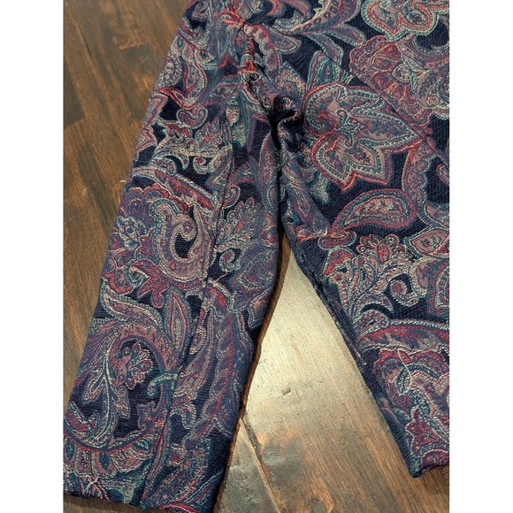 Vintage Paisley Tapestry Jacket Womens L Petite Navy Zip Textured Long Sleeve - Picture 8 of 10